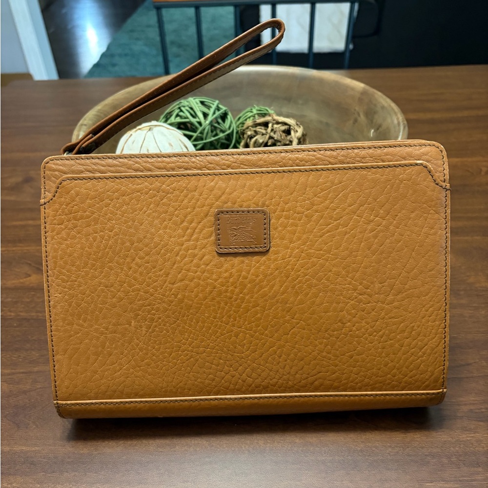 Burberry Vintage Clutch Organizer Leather Bag Tan Oversized Wallet Large Pebbled